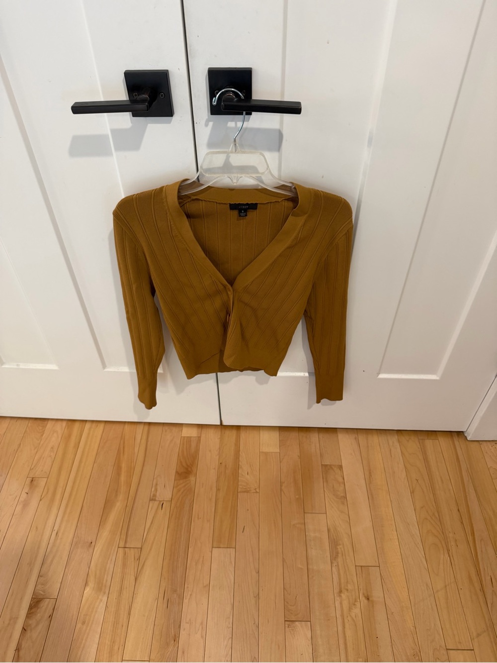 J. Crew Ribbed V-Neck Cropped Sweater Cardigan - Mustard